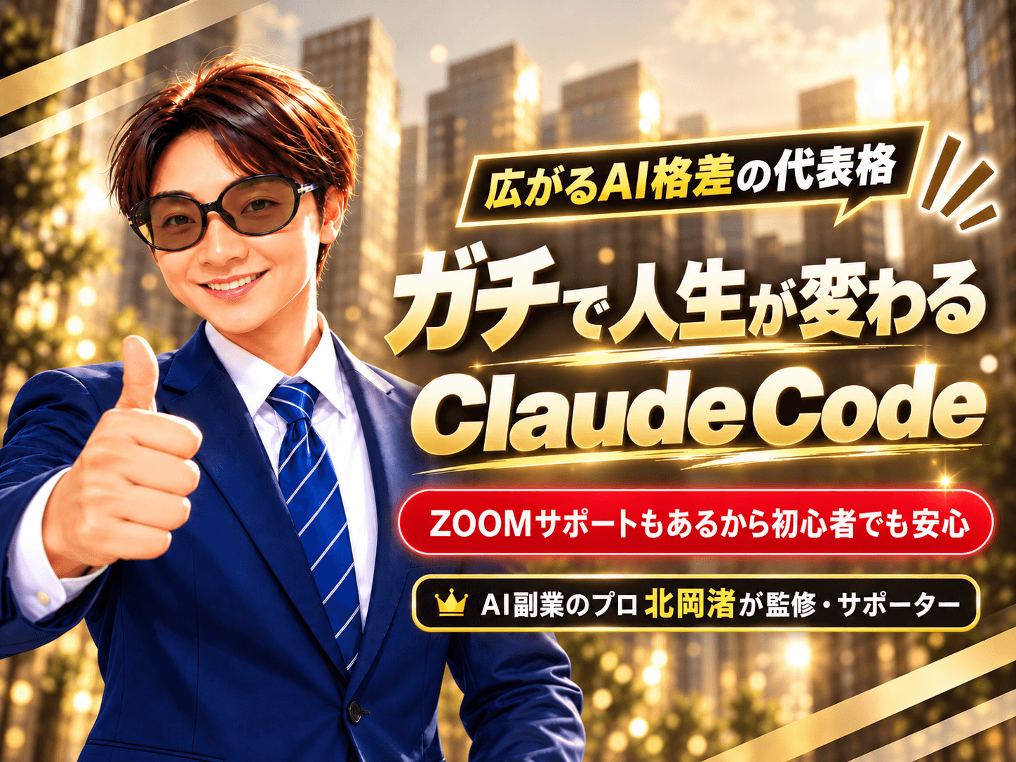 広がるAI格差の代表格 ガチで人生が変わるClaudeCode。ZOOMサポートもあるから初心者でも安心。AI副業のプロ 北岡渚が監修・サポーター